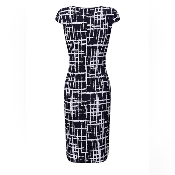 Ladies Blue White Bodycon Stretch MIDI Casual Dress Like New Zip back sz S - Picture 4 of 17